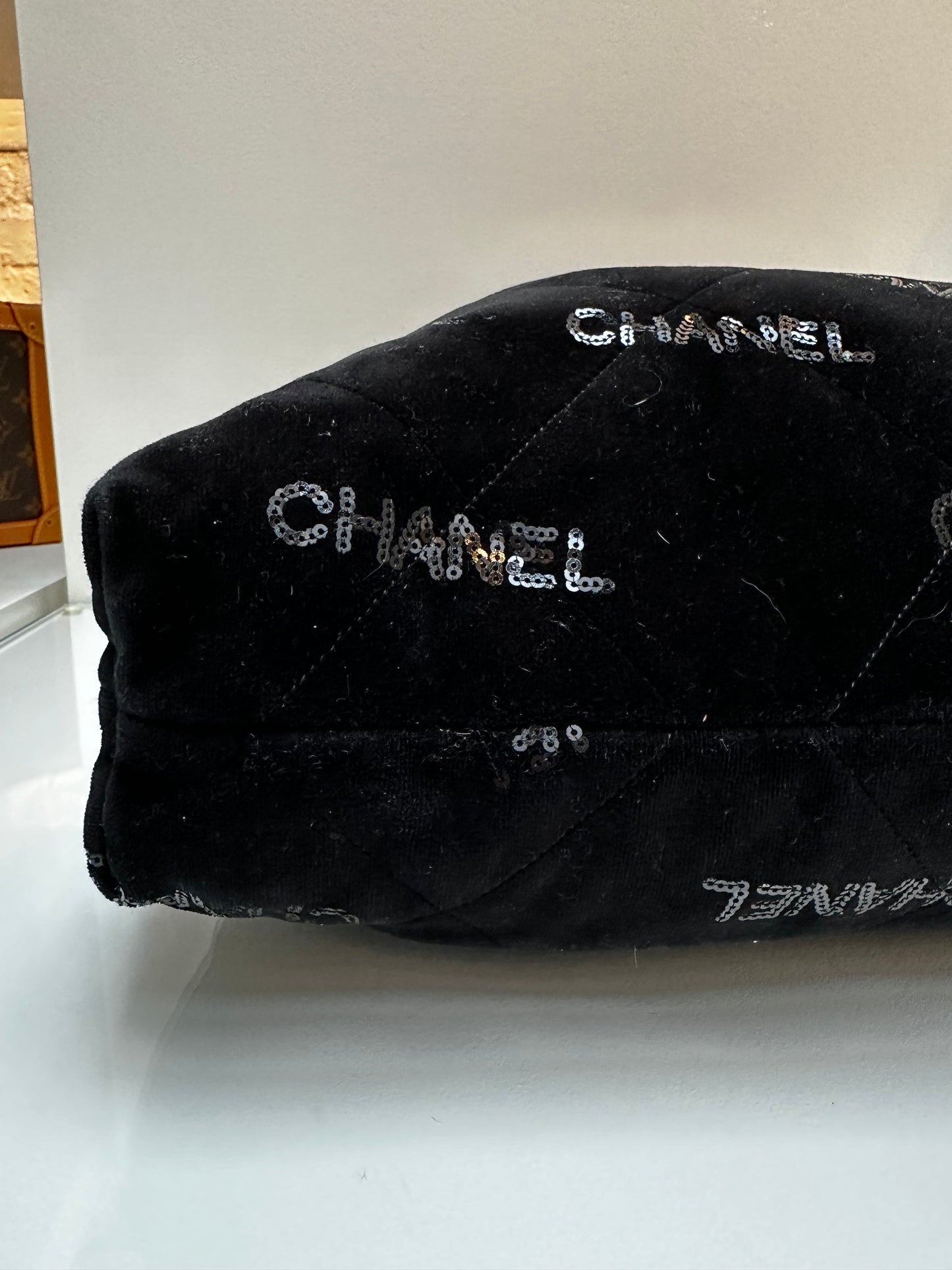 Chanel Black Velvet & Sequin 22 Shoulder Bag