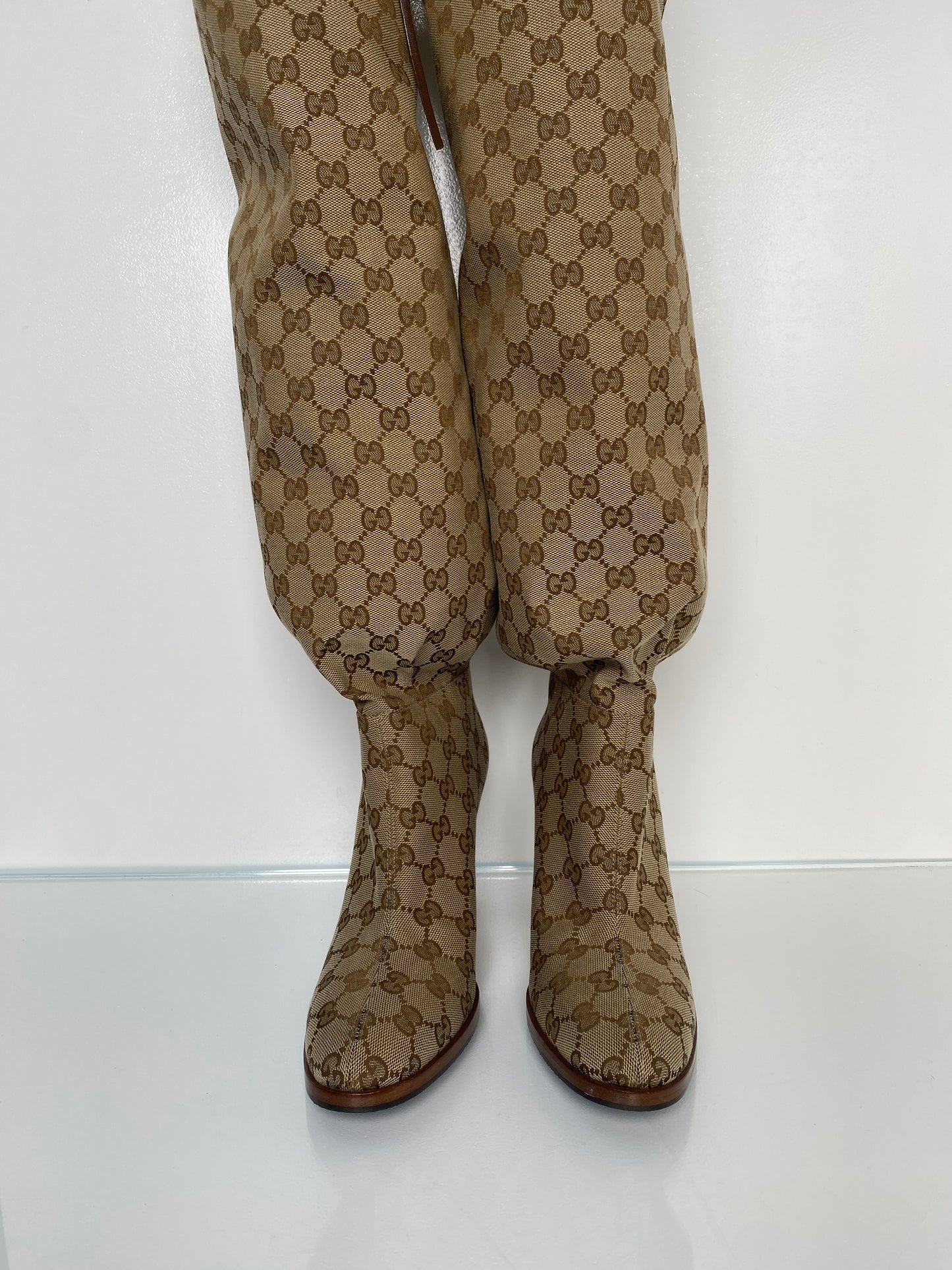 Gucci GG Supreme Thigh High Boots, 39.5