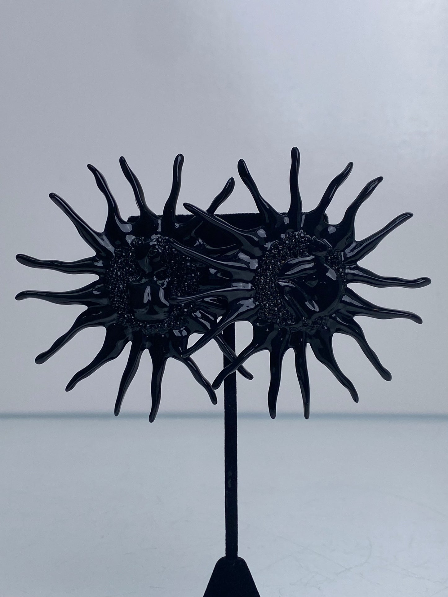 Schiaparelli Black Sun Rhinestone Earrings