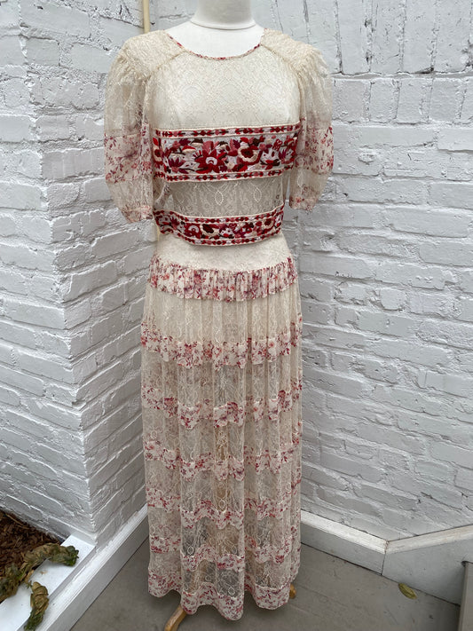 Etro Cream & Lace Red Floral Dress, 42