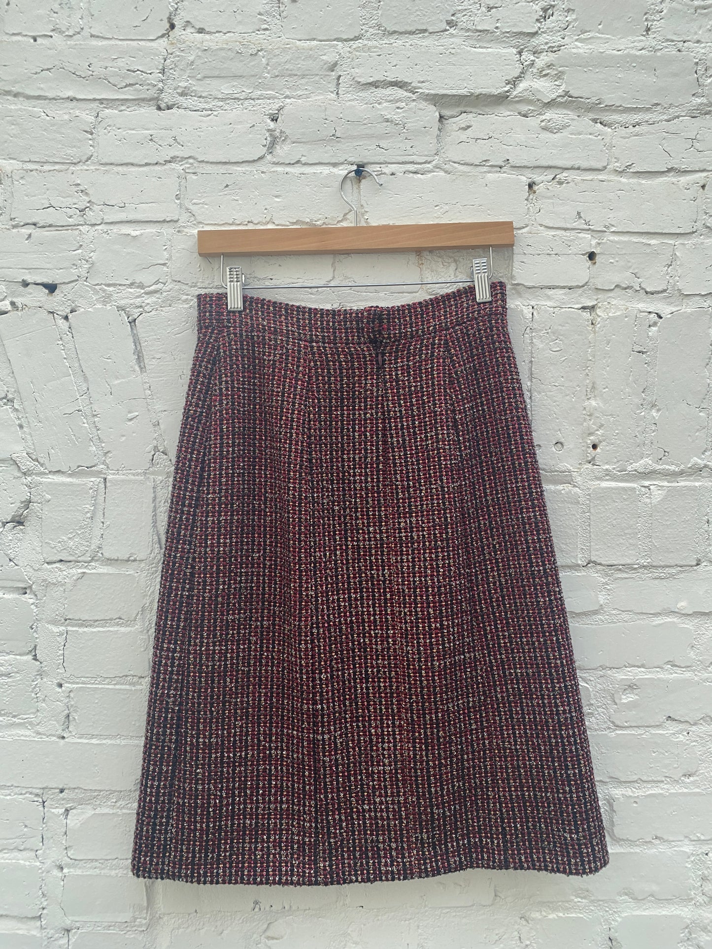 Chanel Burgundy & Gold Tweed Skirt, 38