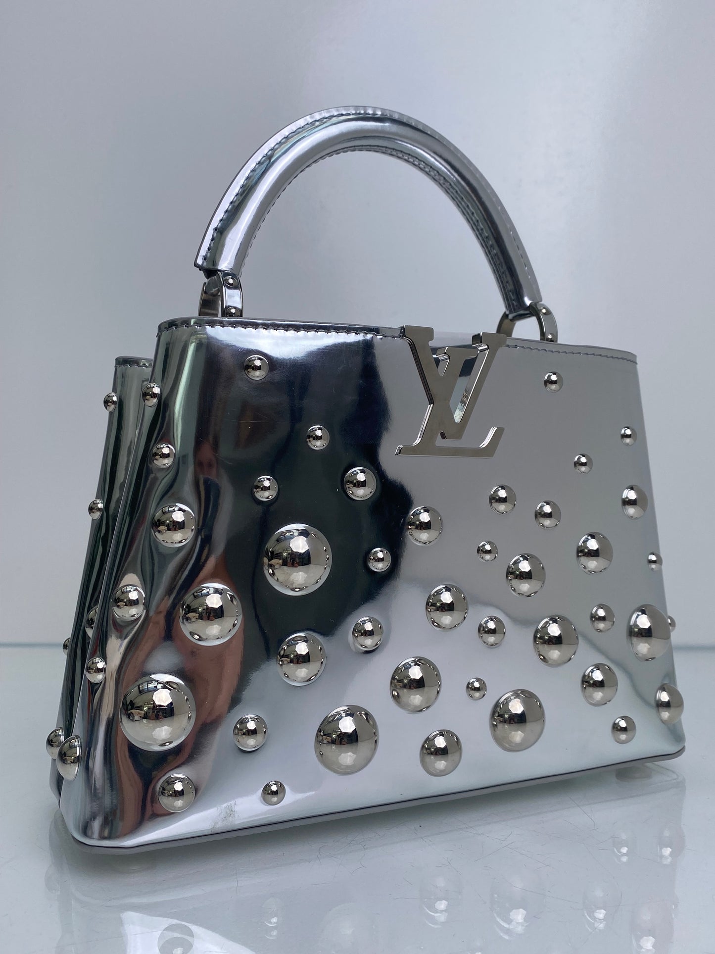 Louis Vuitton Silver Vernis Patent Leather X Yayoi Kusama Capucines BB Bag SHW