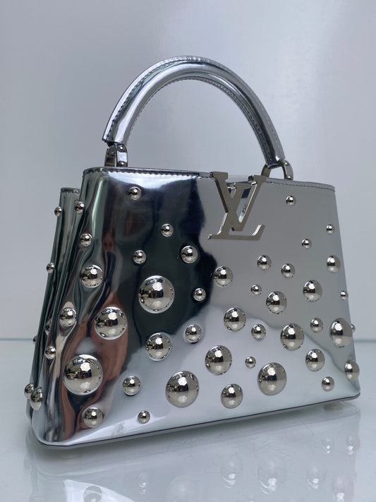 Louis Vuitton Silver Vernis Patent Leather X Yayoi Kusama Capucines BB Bag SHW