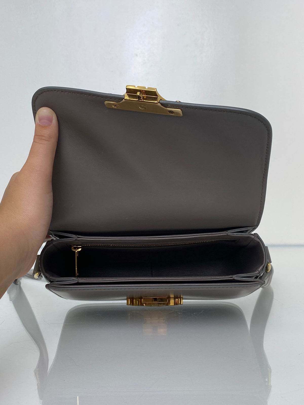 Celine Teen Pebble Grey Triomphe Bag in Shiny Calfskin