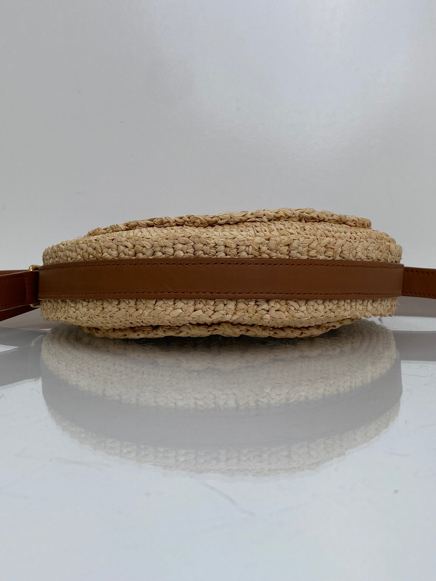 Saint Laurent Tan Raffia Logo Circular Bag GHW