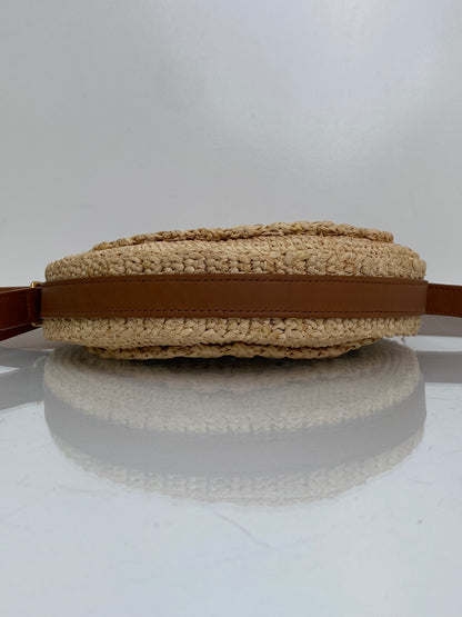 Saint Laurent Tan Raffia Logo Circular Bag GHW