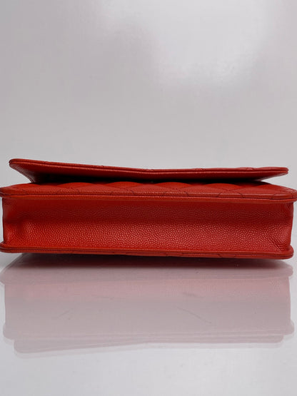 Chanel Orange Poppy Caviar Wallet On Chain LGHW