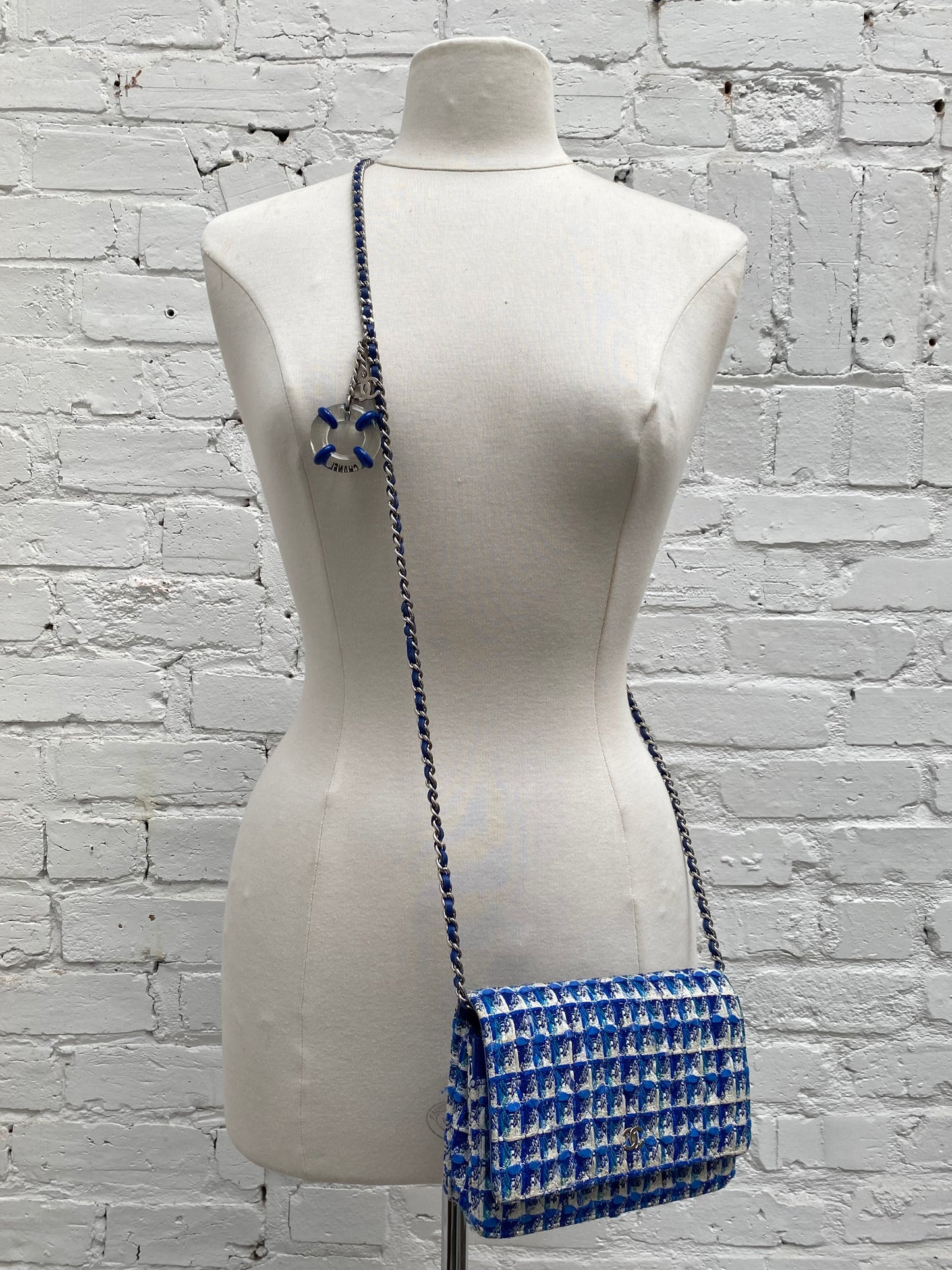 Chanel Blue Tweed Charms Wallet On Chain SHW