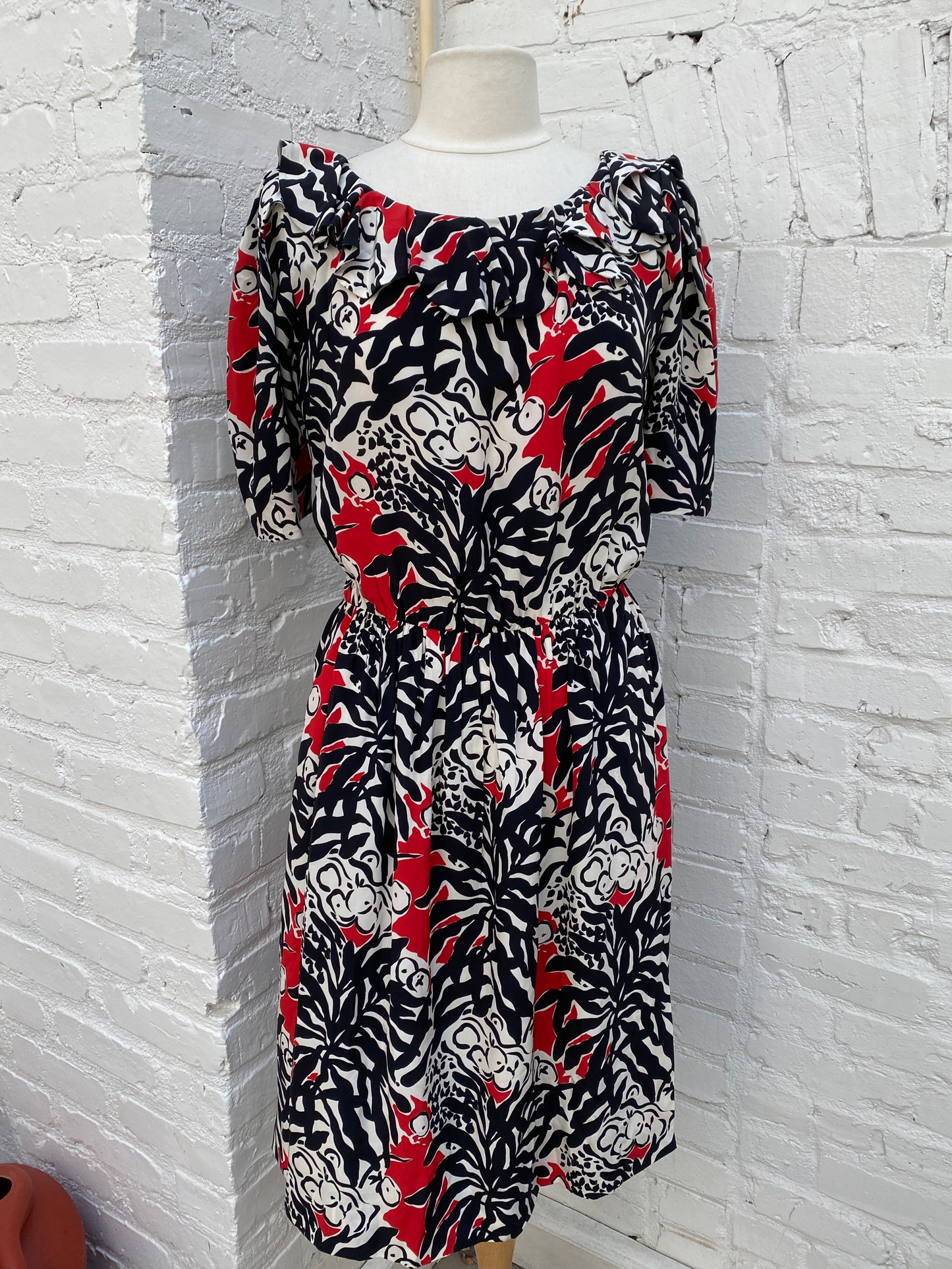 Saint Laurent Vintage Red, Black, & White Silk Dress, 42