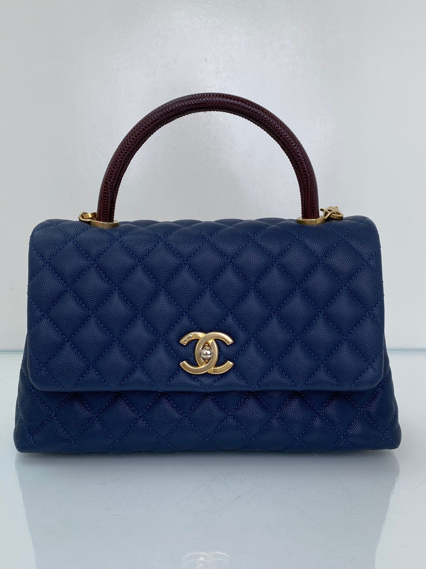 Chanel Navy Caviar & Burgundy Exotic Coco Handle Bag GHW #24