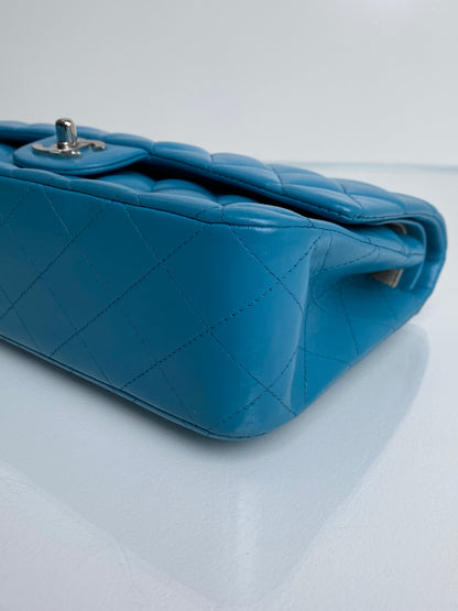 Chanel Classic Double Flap Turquoise Lambskin Bag SHW