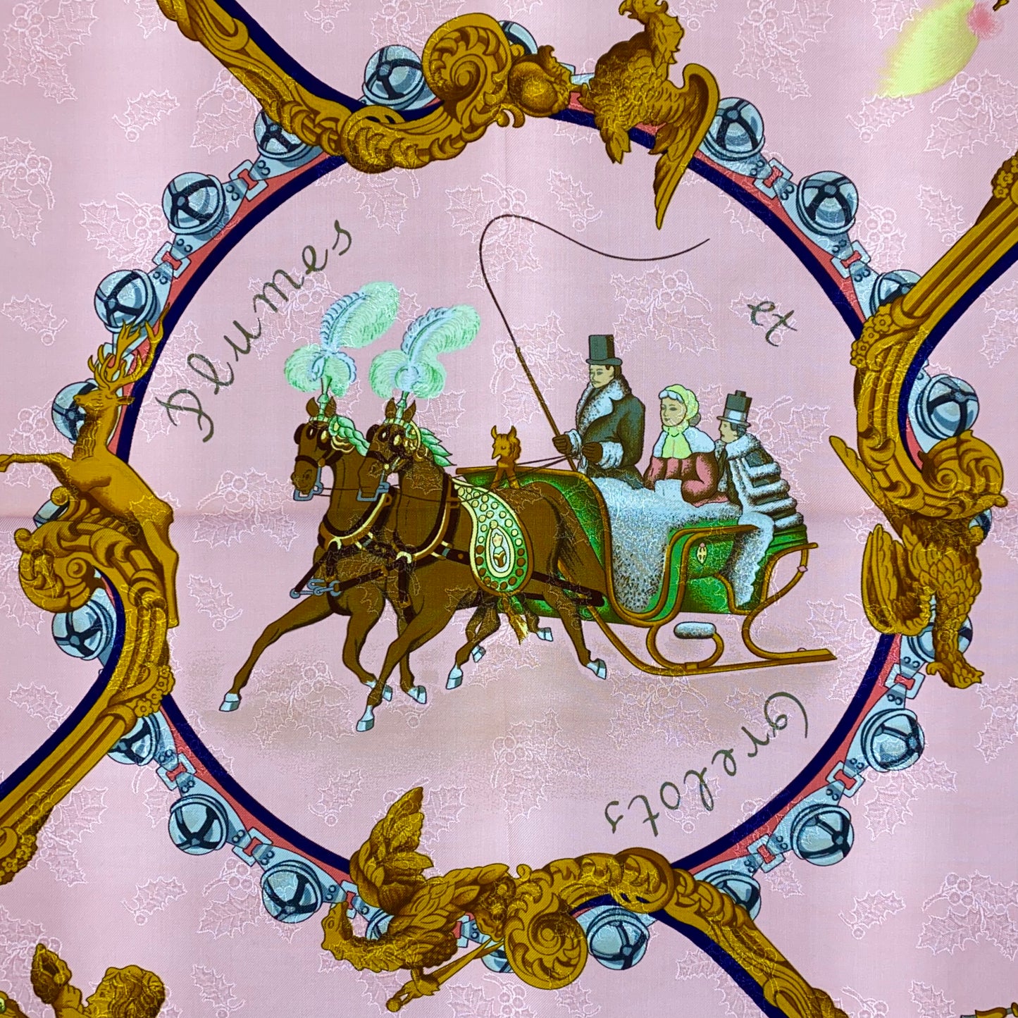 Hermes Pink ‘Plumes Et Grelots’ Silk Scarf