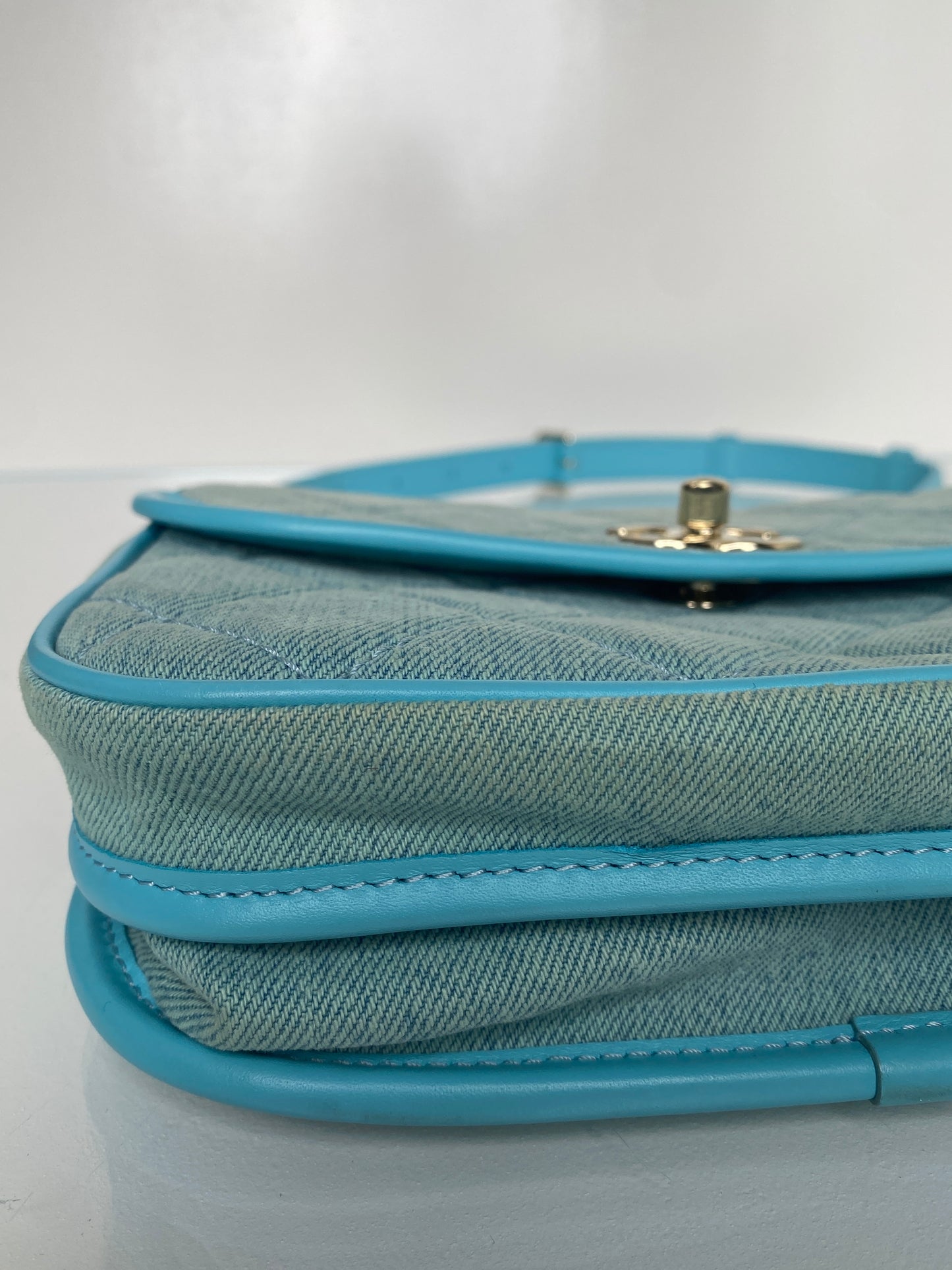 Chanel Mini CC Quilted Denim Messenger Flap Bag GHW