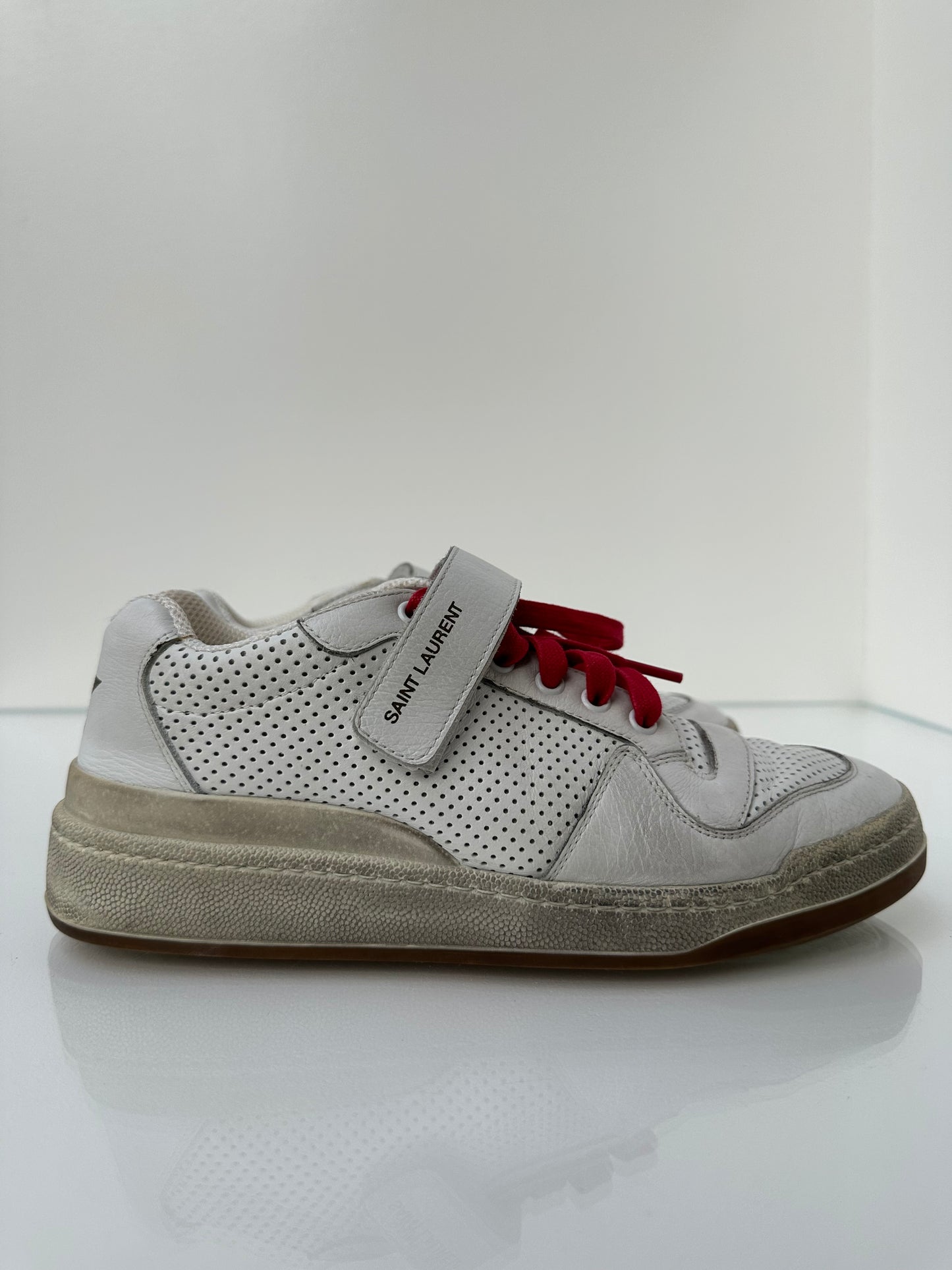 Saint Laurent White Velcro Logo Sneakers, 40