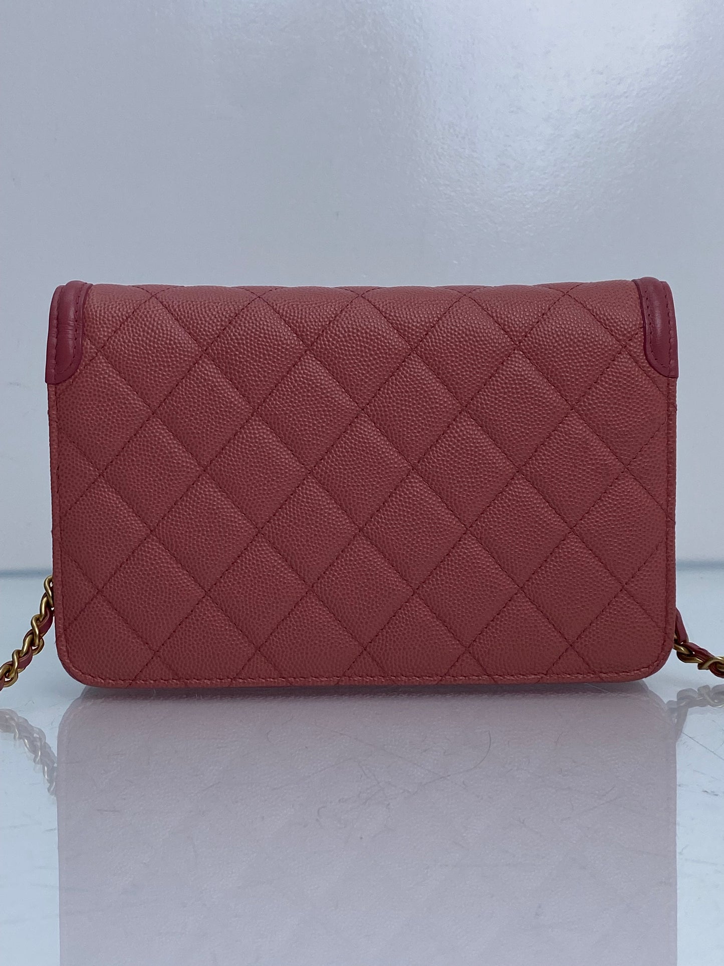 Chanel Light Pink Filigree Caviar Wallet On Chain GHW
