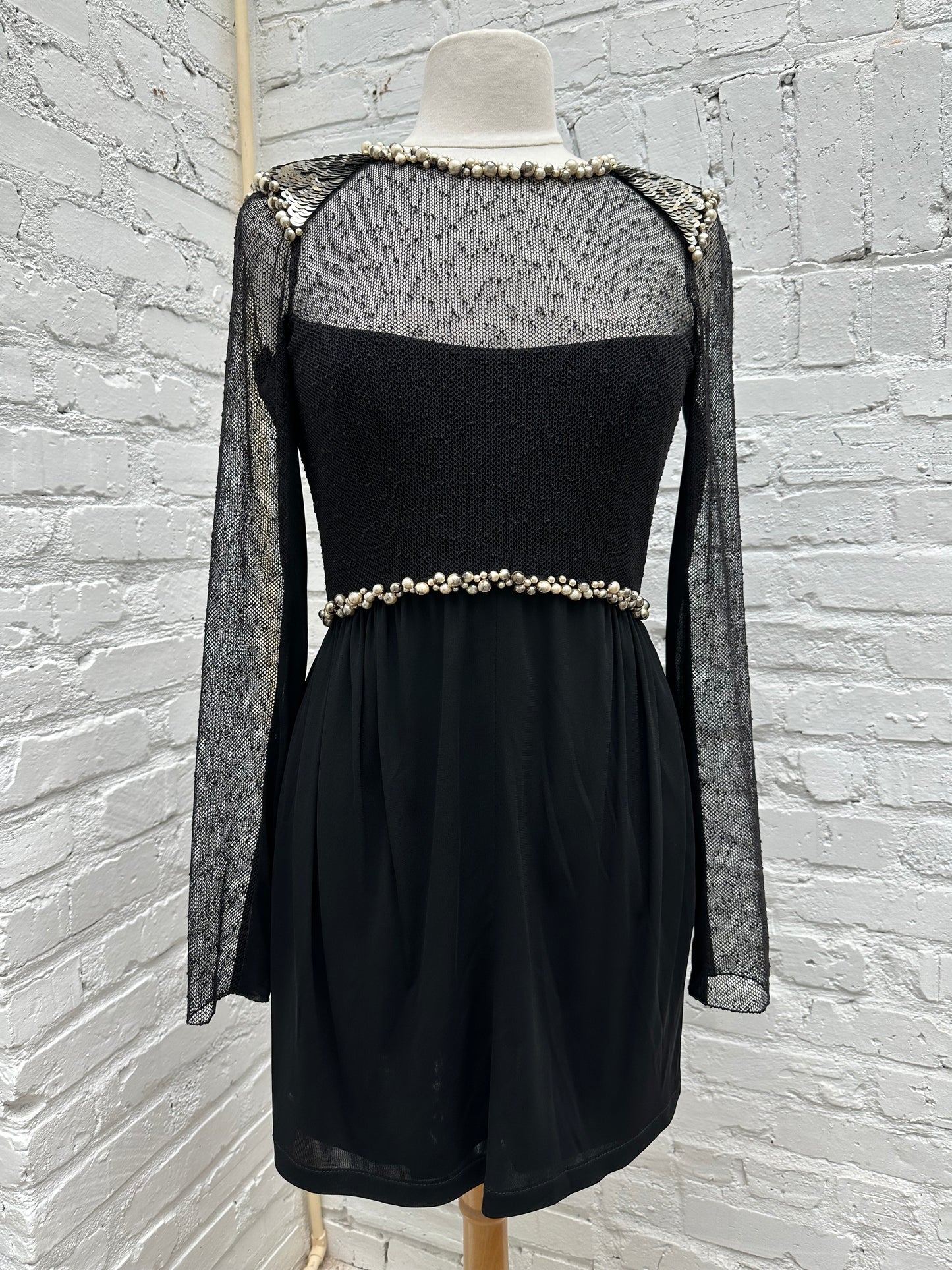 Chanel Black & Mesh Pearl Studded Dress, 38