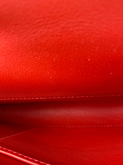 Hermes Kelly Cut Pochette Rouge Casaque Swift PHW #M