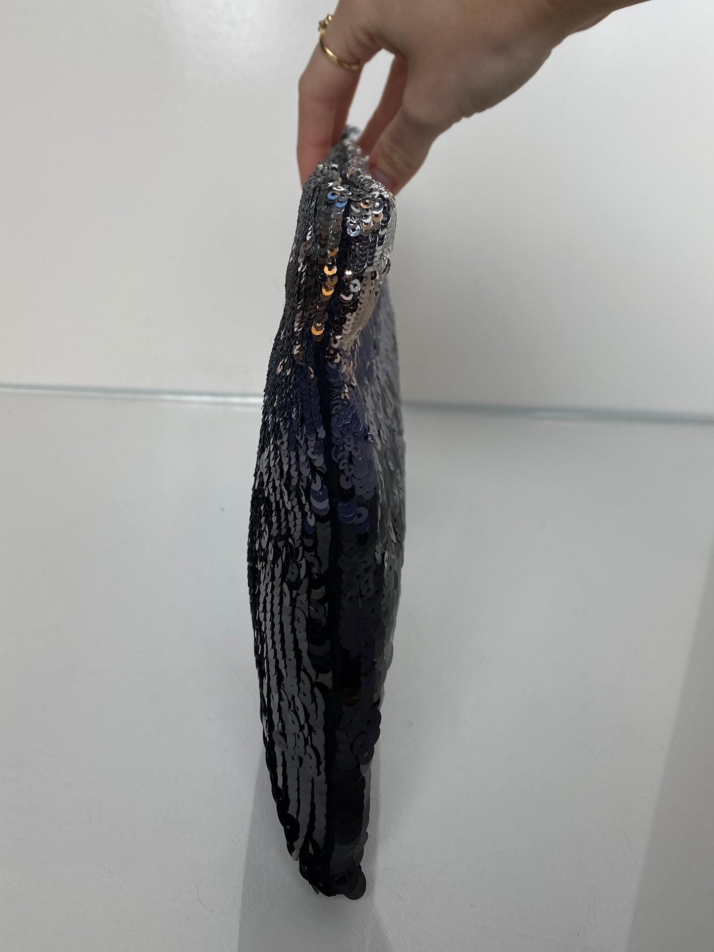 Prada Black & Silver Ombré Sequin Clutch GHW