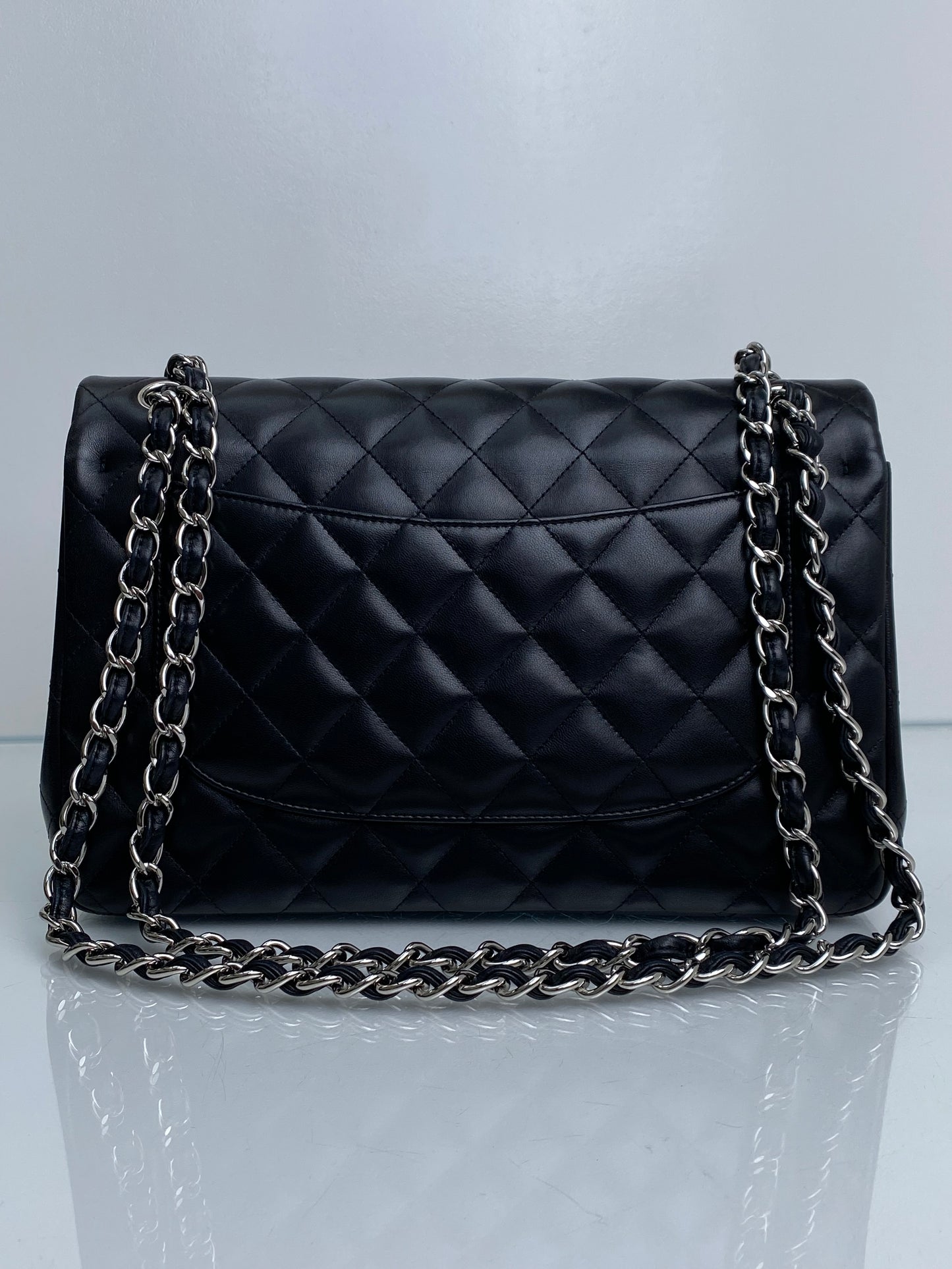 Chanel Black Quilted Lambskin Classic Double Flap Jumbo Bag SHW #19