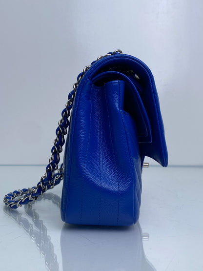 Chanel Blue Caviar Chevron Medium Classic Flap Bag SHW #22