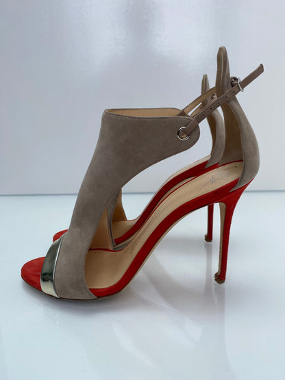 Giuseppe Zannoti Taupe, Red, & Metallic Mistico Heels, 11