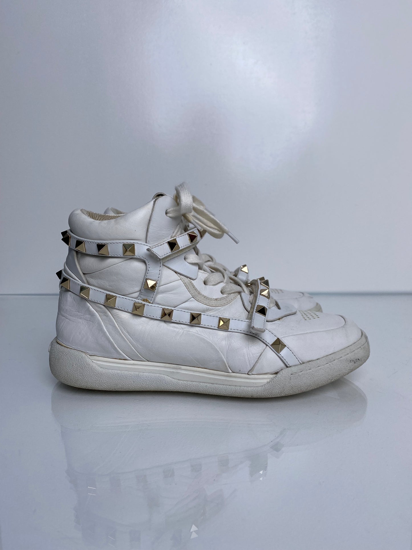 Valentino White Rockstud Hightop Sneakers, 35