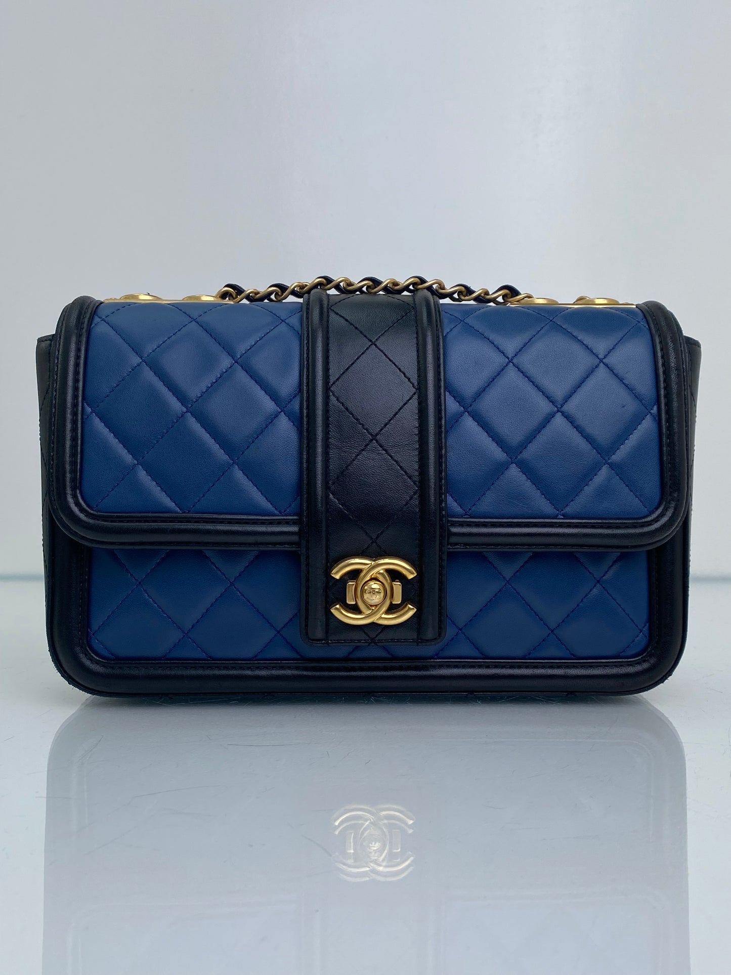 Chanel Navy & Black Elegant CC Medium Flap Bag GHW