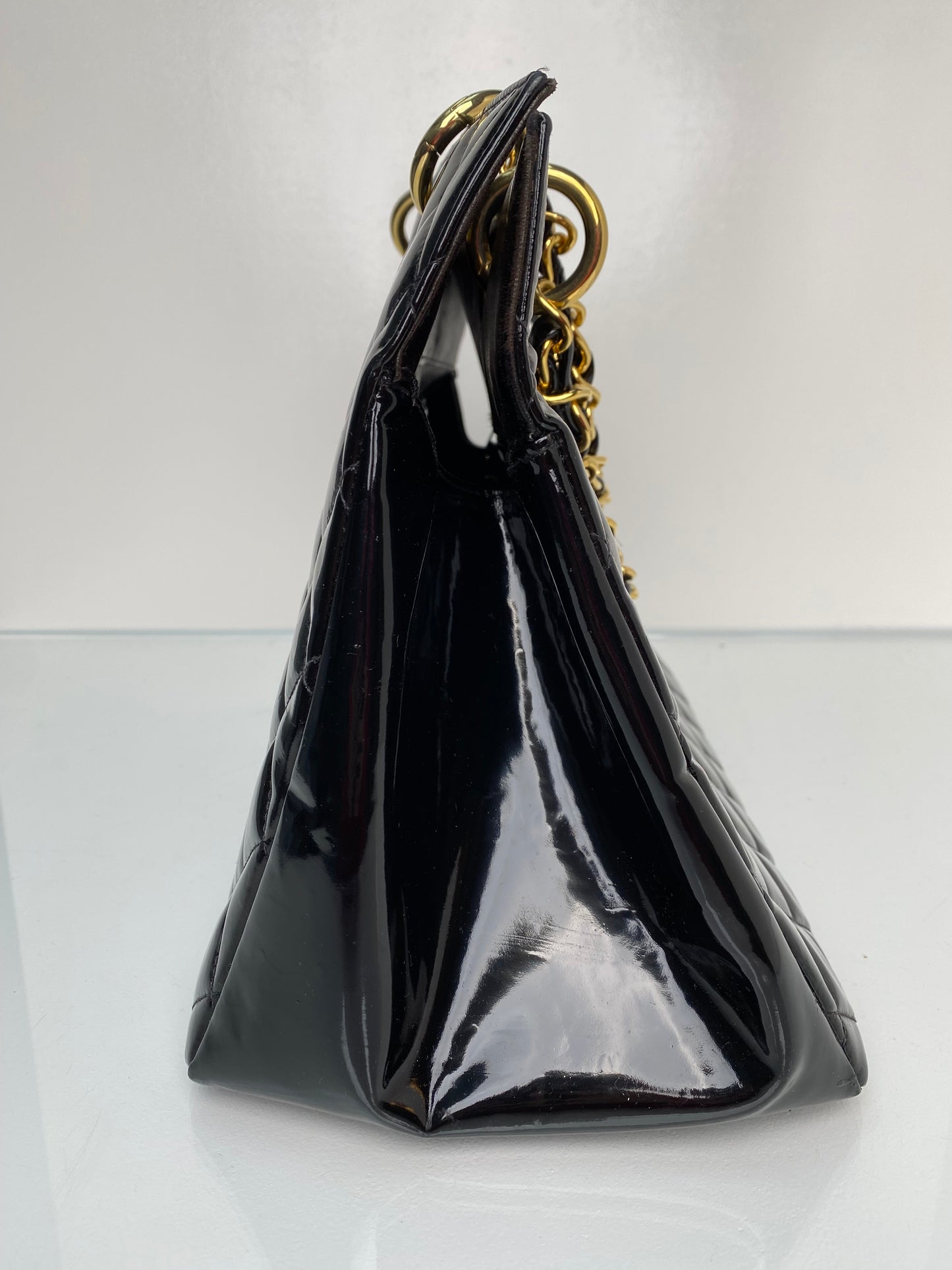 Chanel Vintage Black Patent Quilted Tote Bag GHW