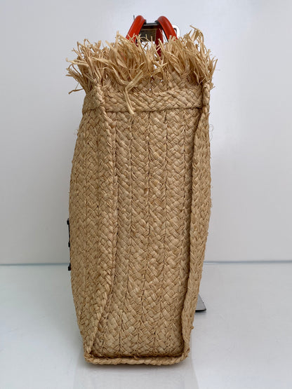 Versace Tan & Orange Raffia La Medusa Tote Bag GHW
