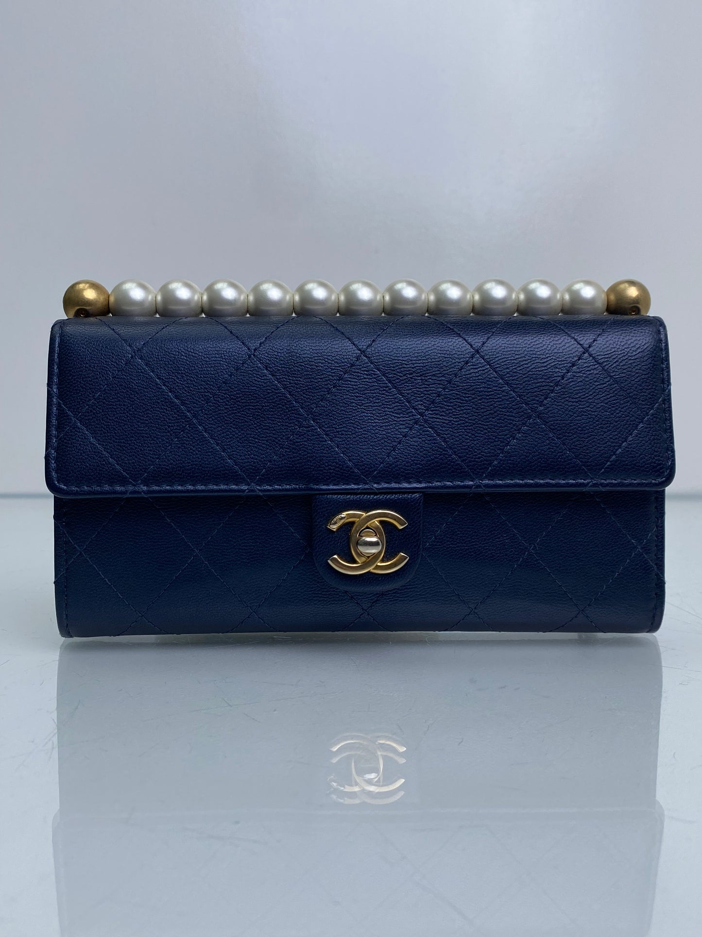 Chanel Vintage Black Lambskin Chic Pearl Clutch GHW
