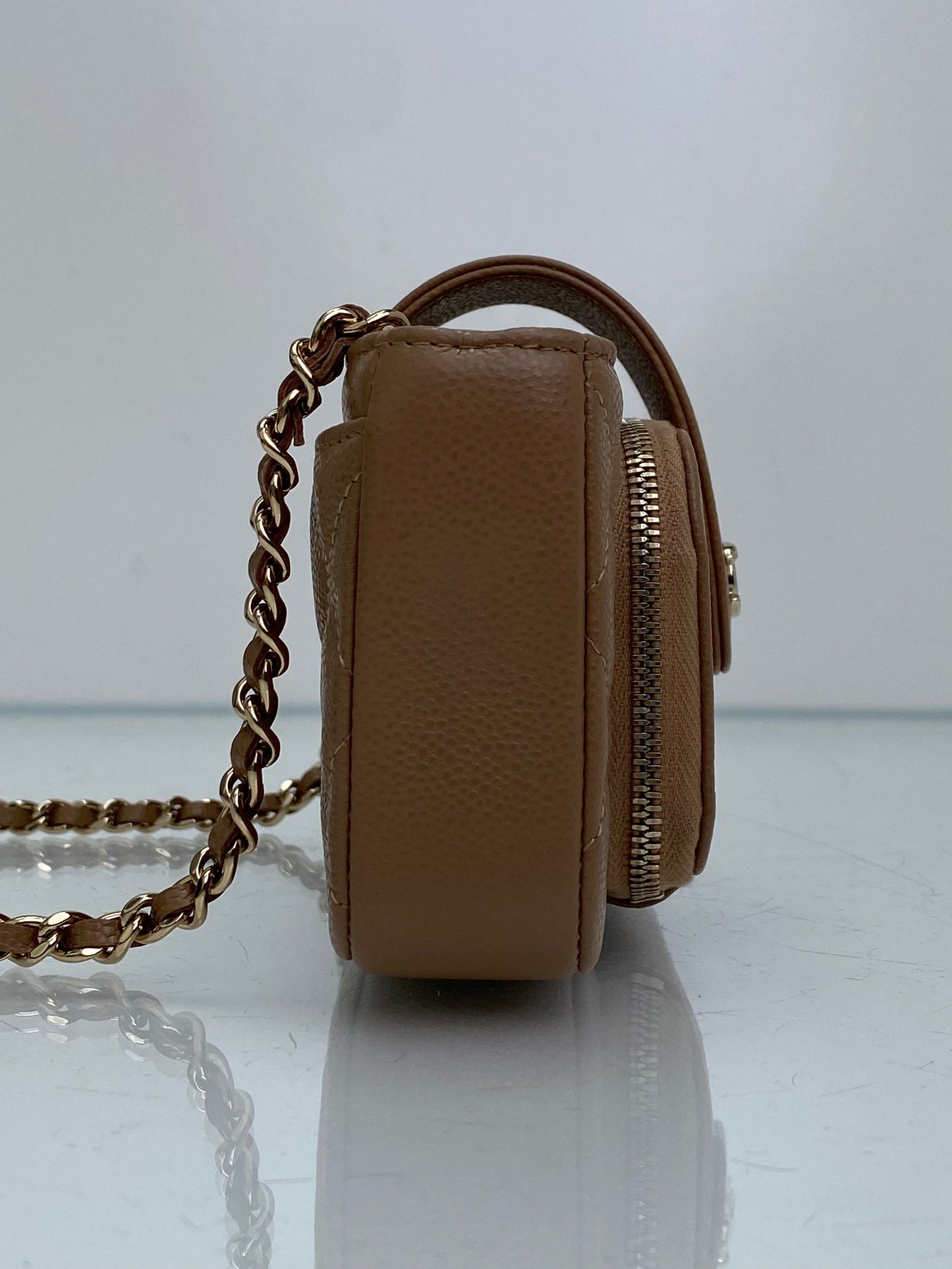 Chanel Quilted Beige O-Phone Holder Caviar LGHW