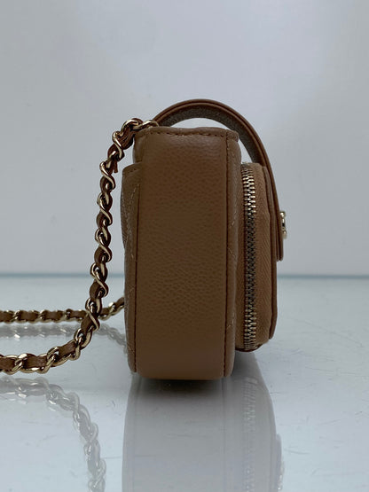 Chanel Quilted Beige O-Phone Holder Caviar LGHW