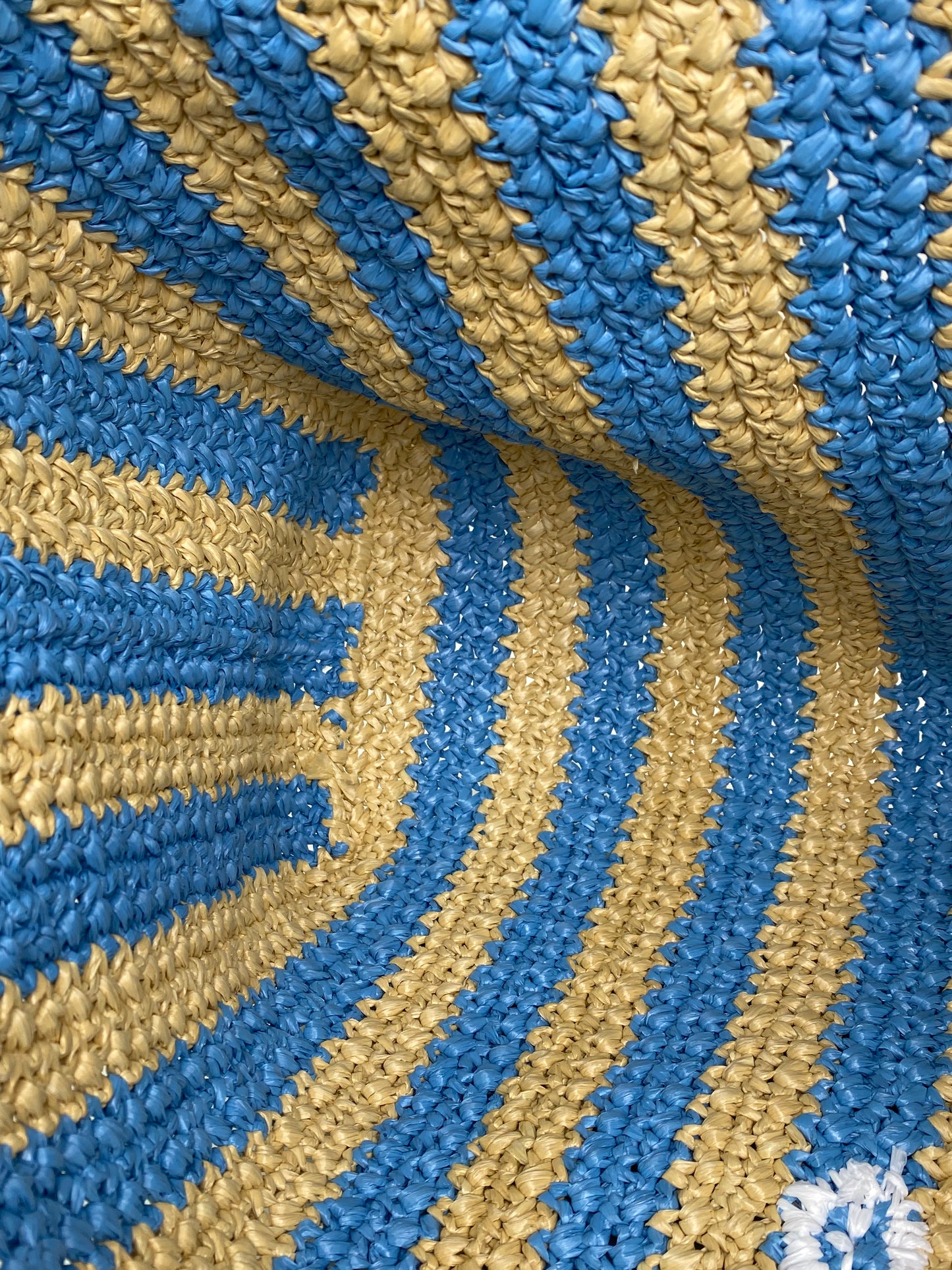 Prada Tan & Blue Striped Raffia Tote Bag SHW