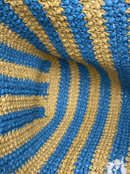 Prada Tan & Blue Striped Raffia Tote Bag SHW