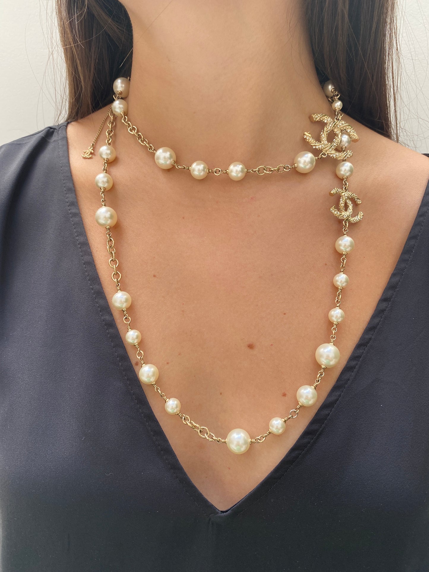 Chanel Long CC Pearl Necklace