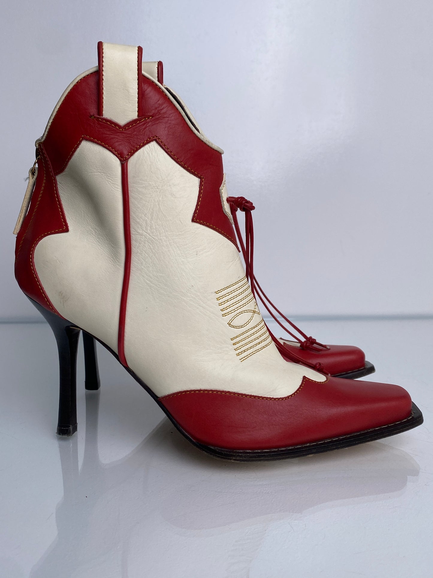 D Squared Red & White Cowboy Boots, 39