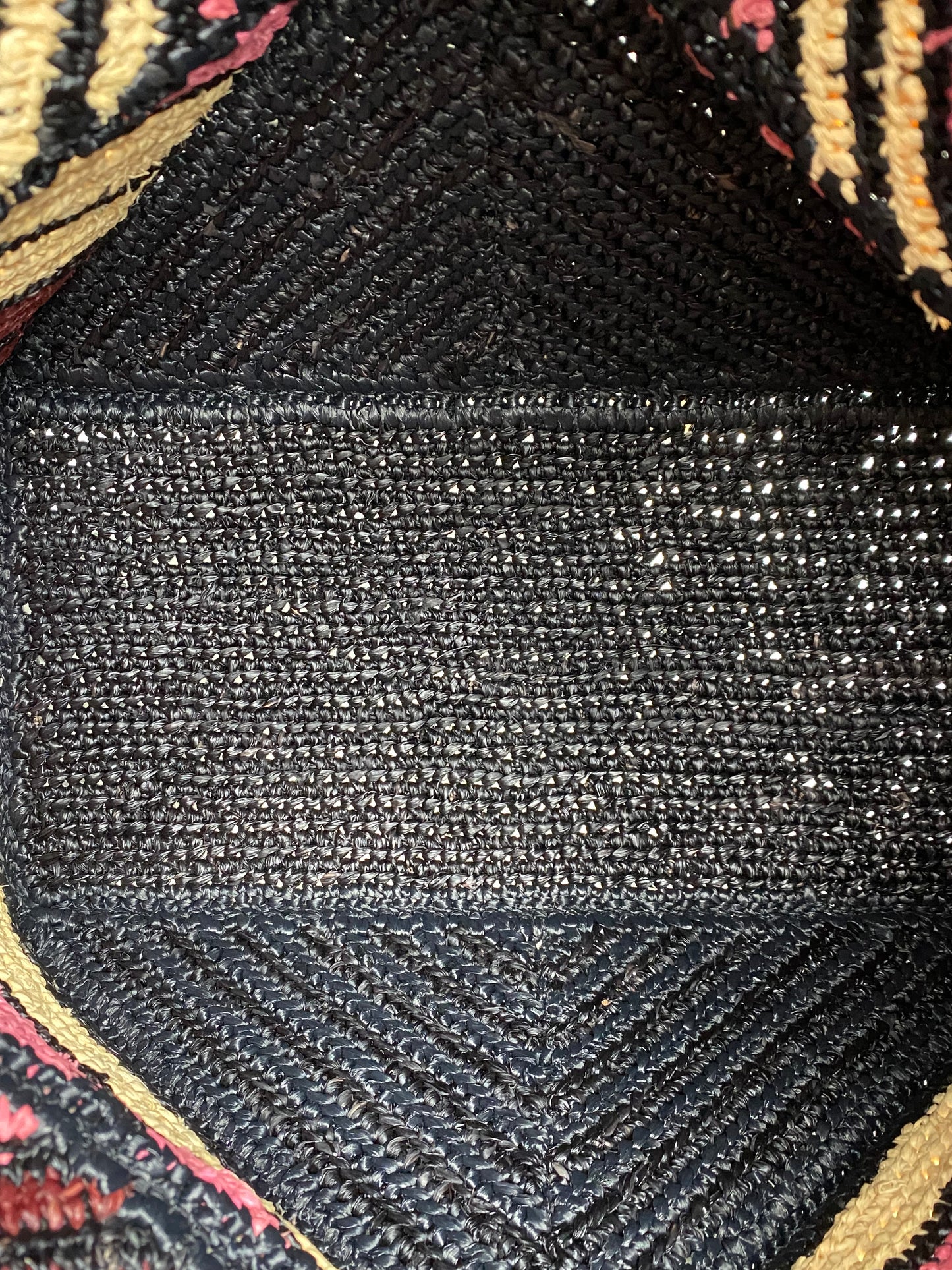 Loewe Pink, Black, & Tan Raffia Puzzle Fold Medium Tote Bag