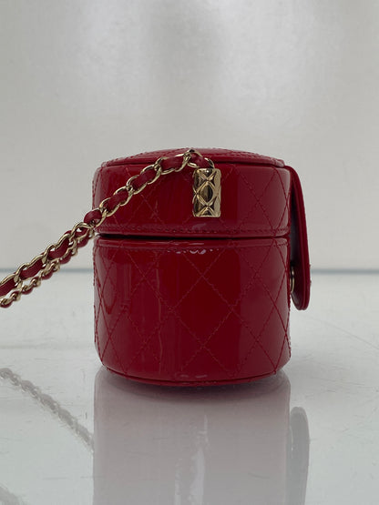 Chanel Red Patent Quilted Small Round Vanity GHW