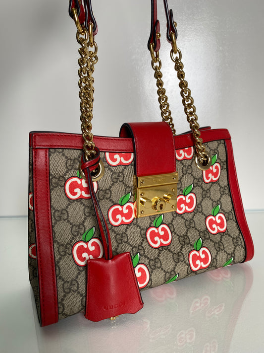 Gucci Red Supreme Apple Padlock Shoulder Bag GHW