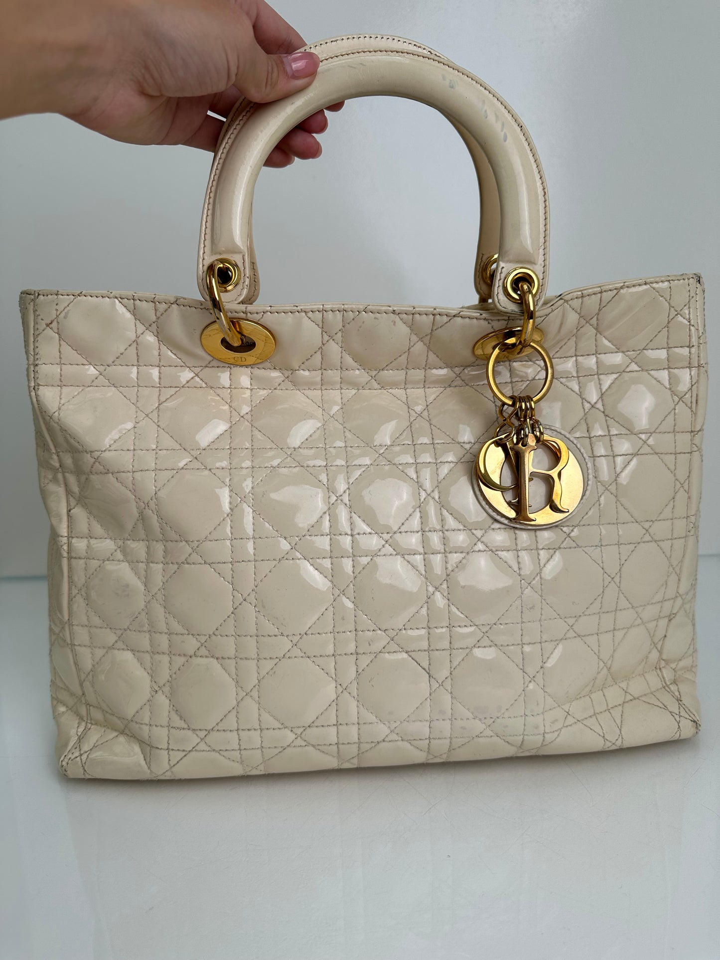 Dior Vintage Cream Cannage Large Lady Dior Bag GHW
