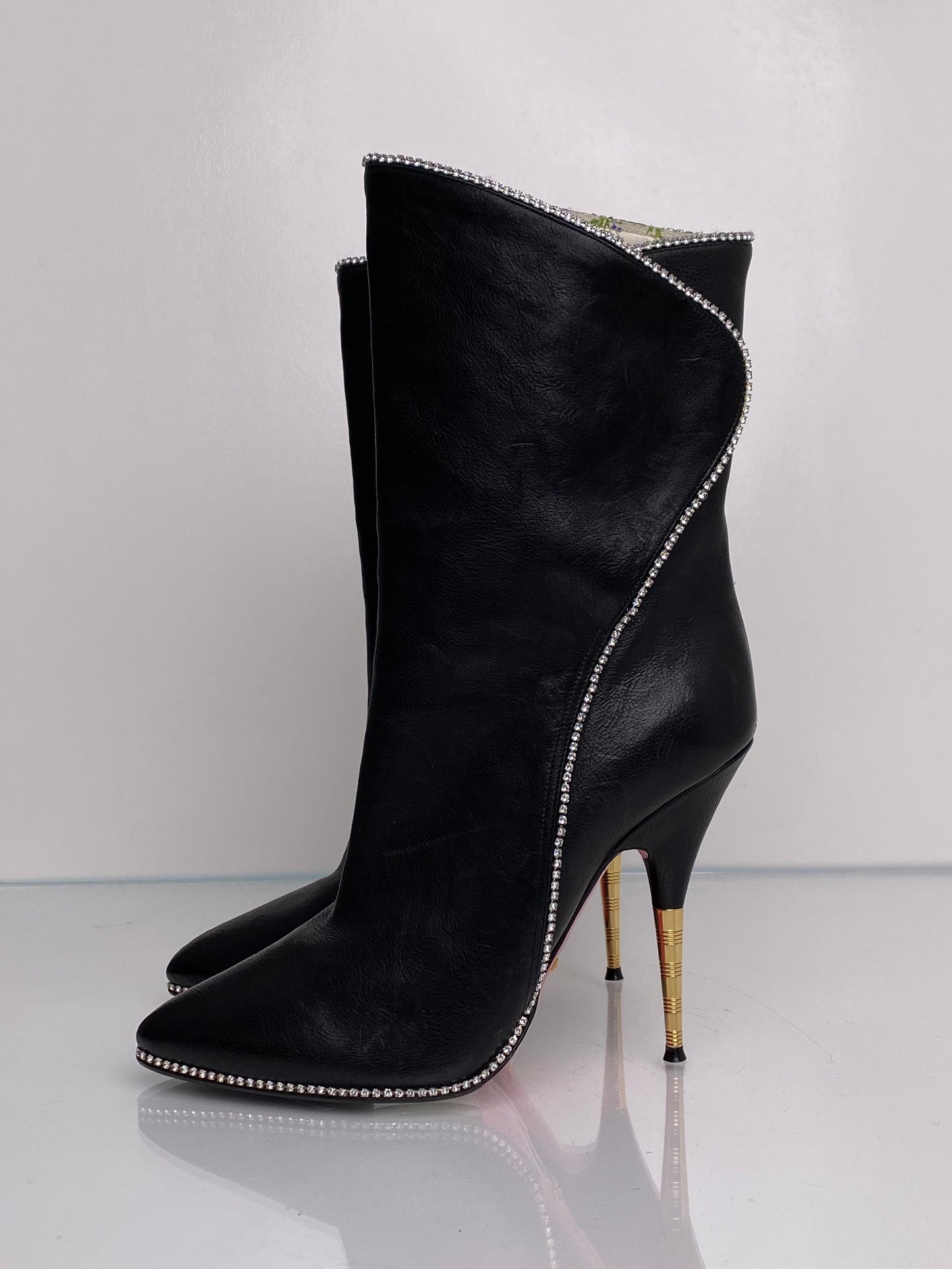 Gucci Black Leather & Rhinestone Boots, 39