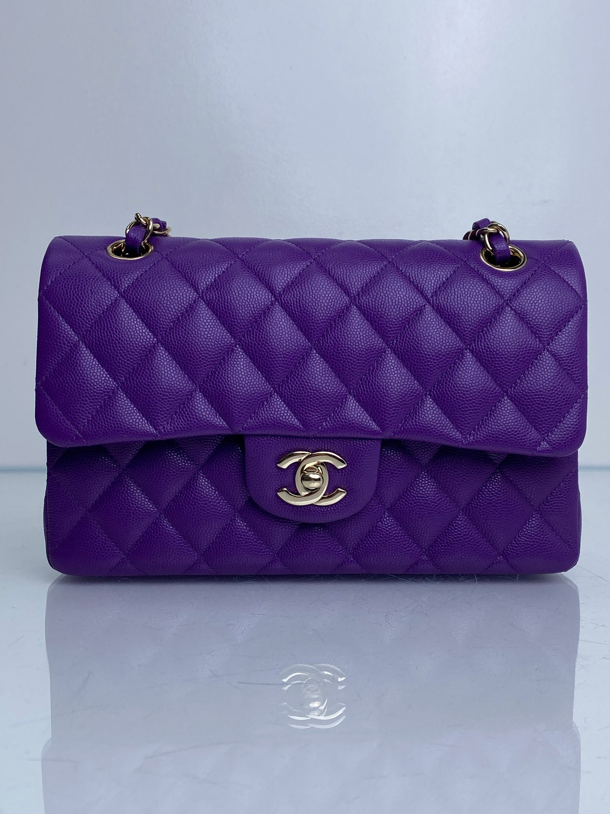 Chanel Purple Caviar Small Double Flap Bag GHW