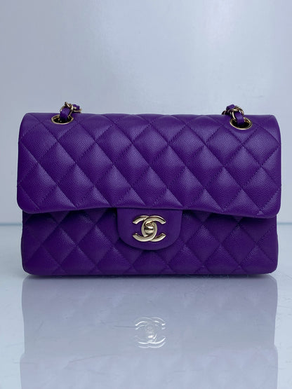 Chanel Purple Caviar Small Double Flap Bag GHW