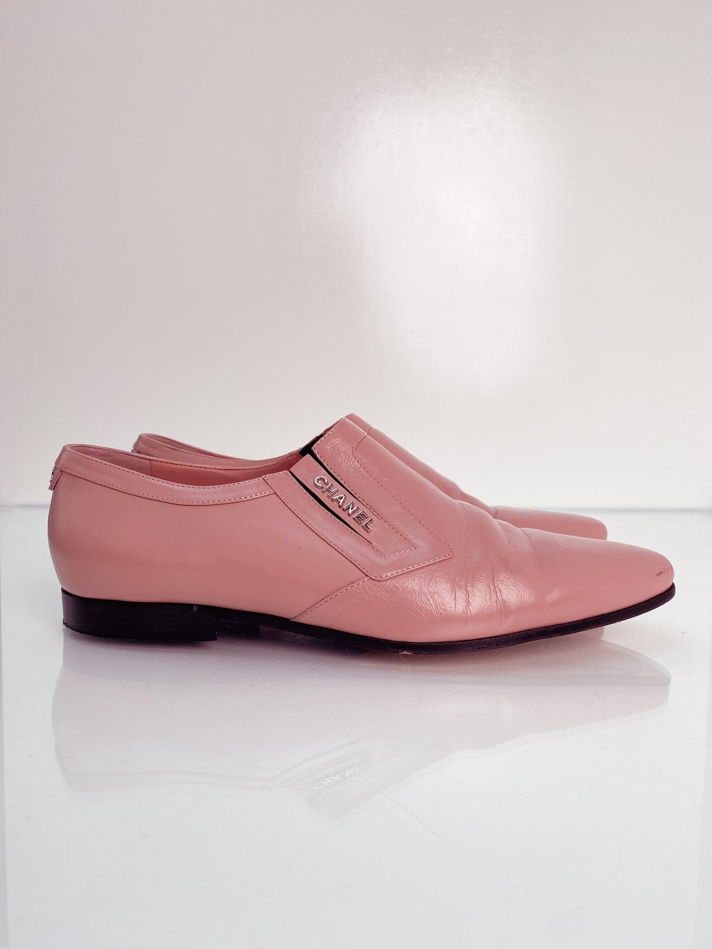 Chanel Pink Leather Calfksin Moccasins 42