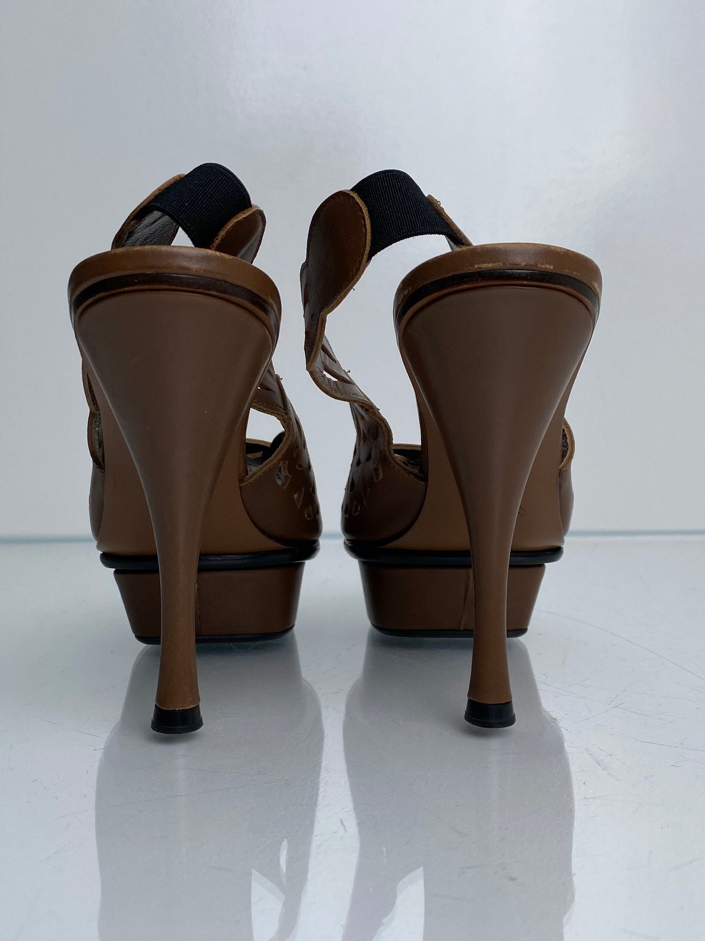 Marni Brown Perforated Leather Heels, 38