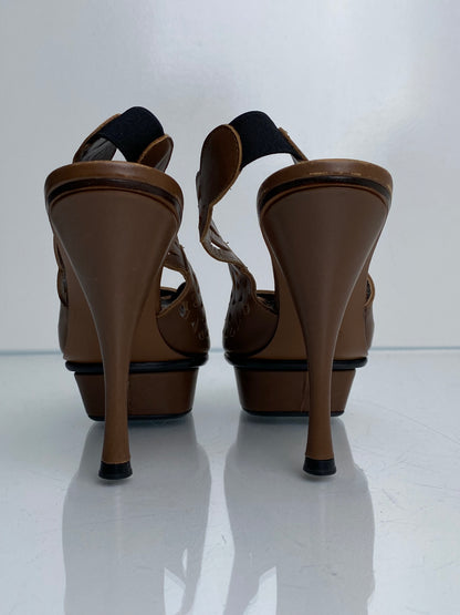 Marni Brown Perforated Leather Heels, 38