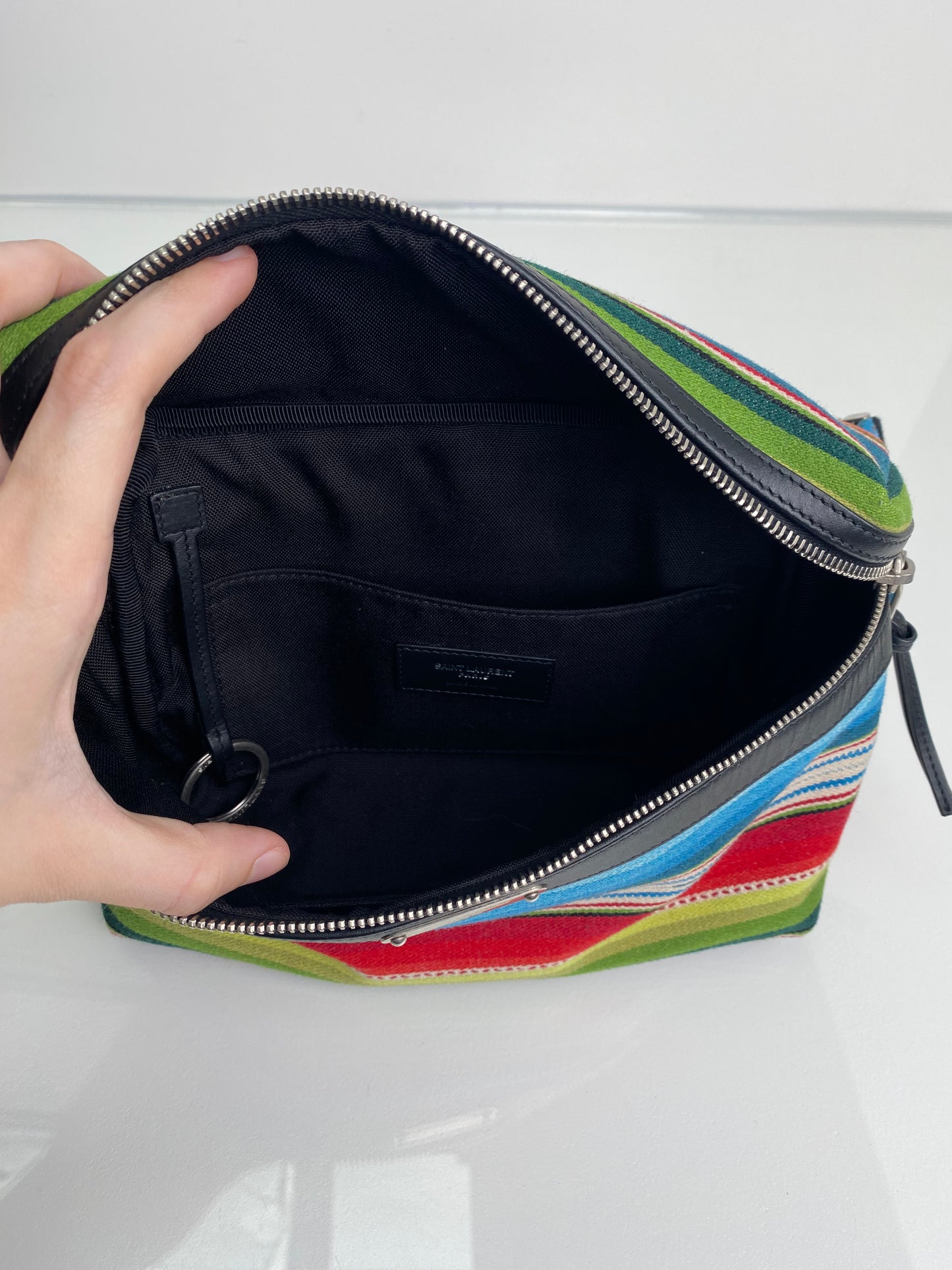 Saint Laurent Blue, Green, & Red Striped Wool Bum Bag SHW