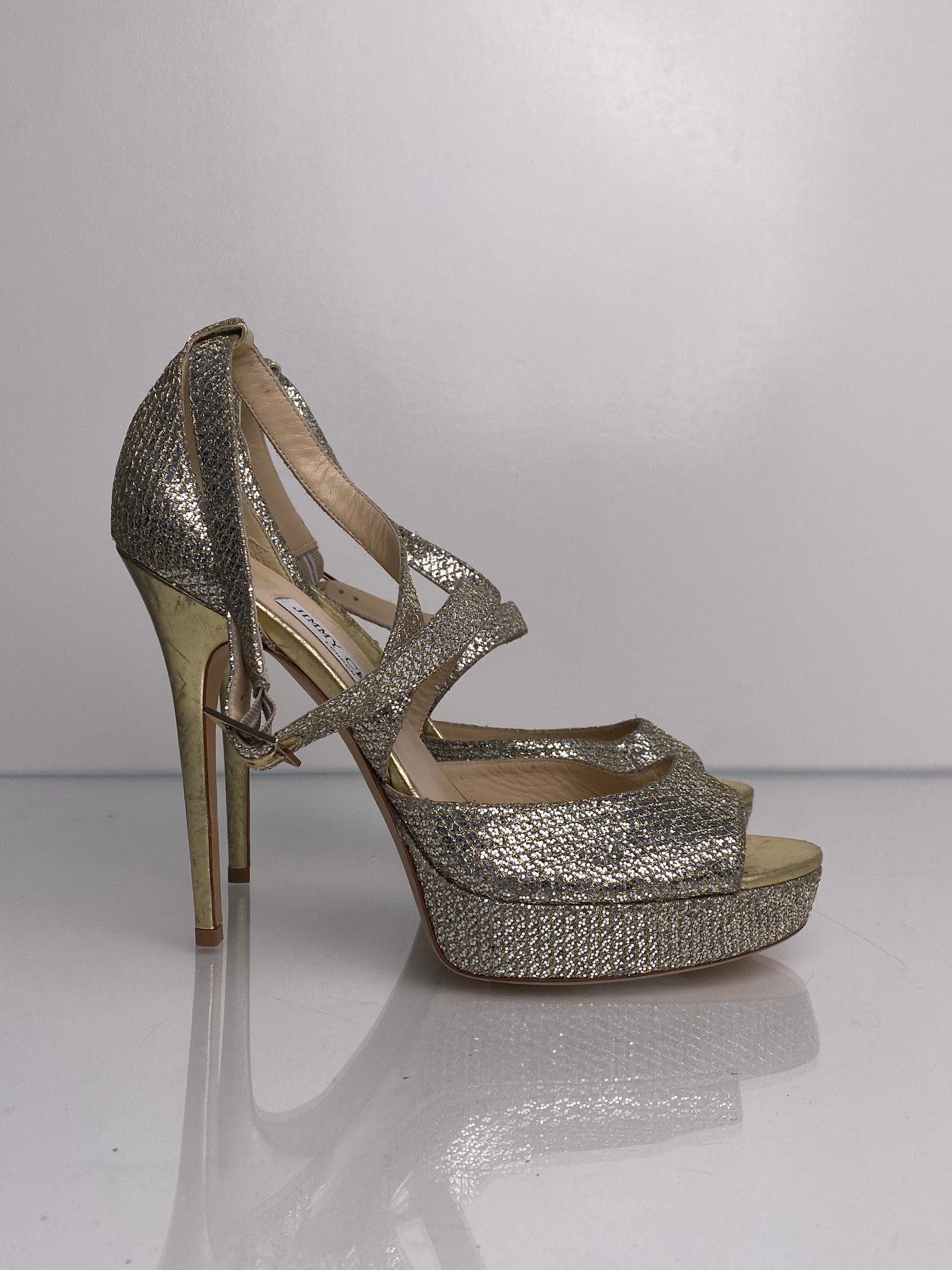 Jimmy Choo Gold & Silver Cross Strap Heels, 42