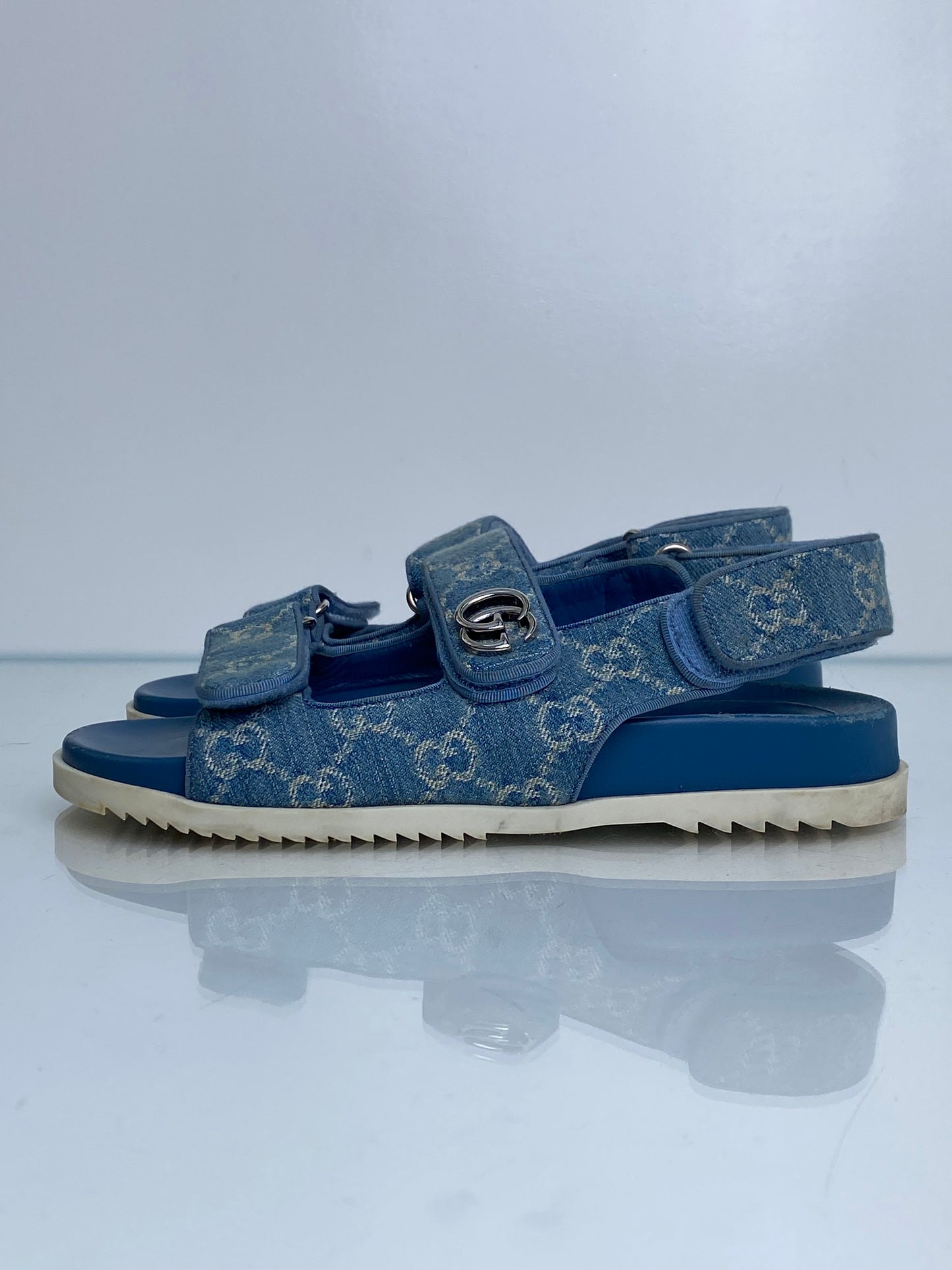 Gucci Denim GG Sandals, 37.5