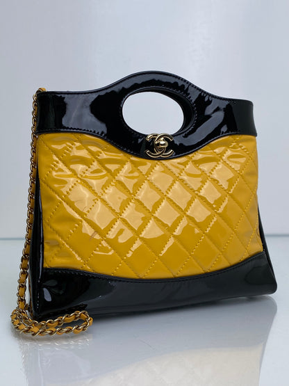 Chanel 31 Yellow & Black Small Patent Leather Bag GHWe